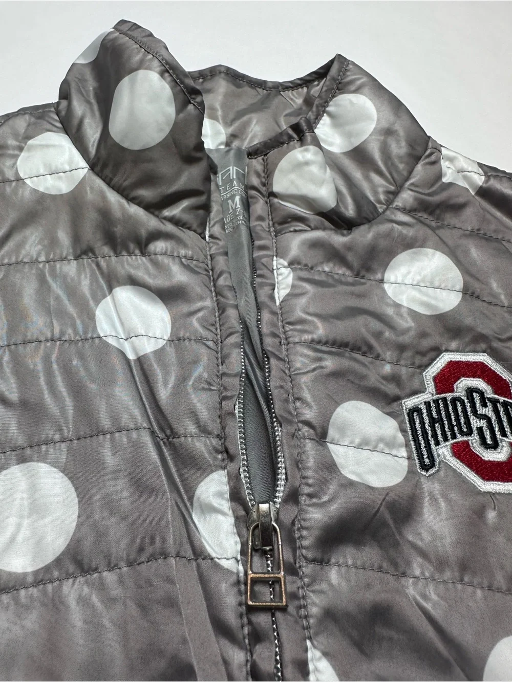 Ohio State Buckeyes Girls M Gray Polka Dot Puffer Vest OSU Game Day NCAA